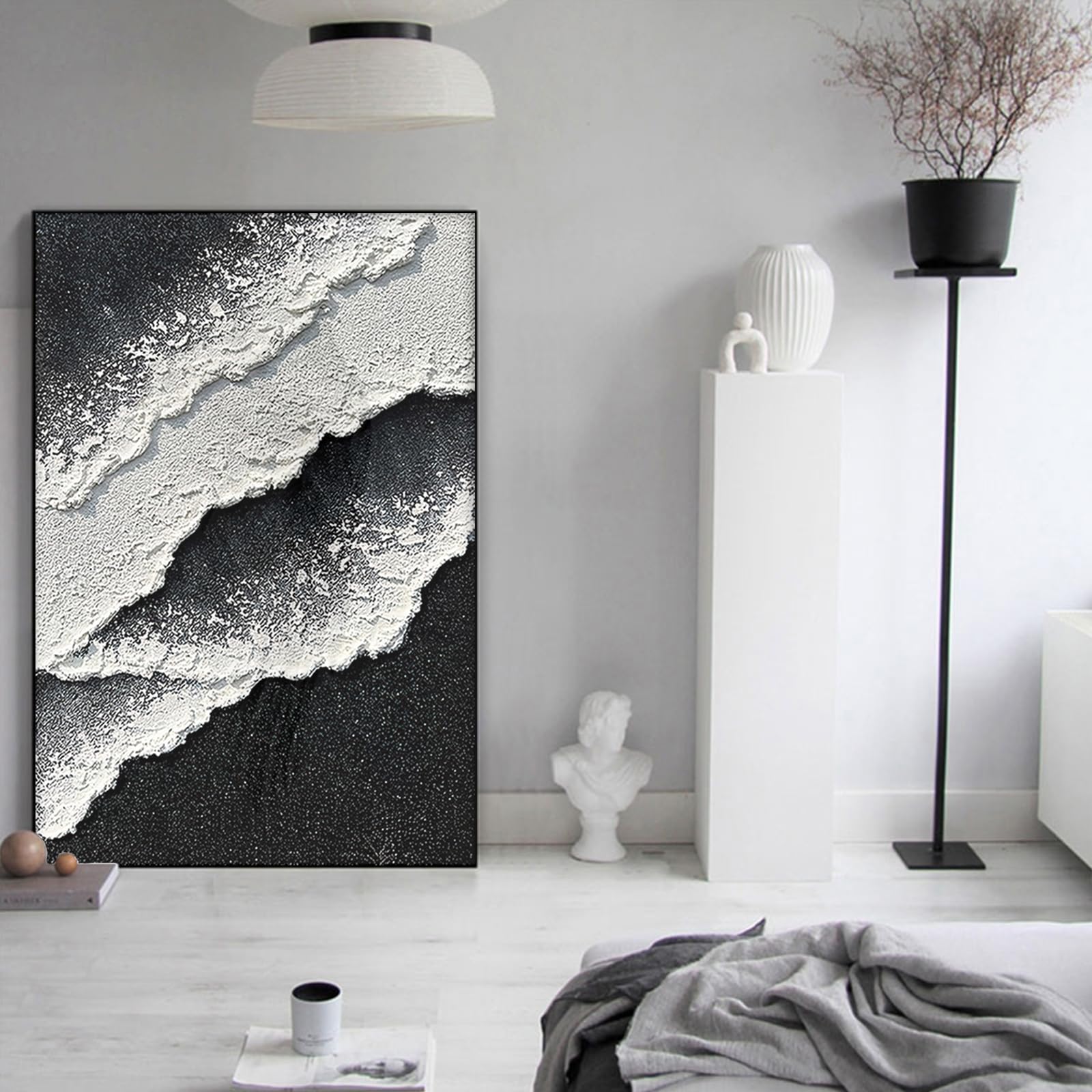 Amazon.co.jp: 黒 白 抽象画 キャンバス 絵画 黒 白 テクスチャ
